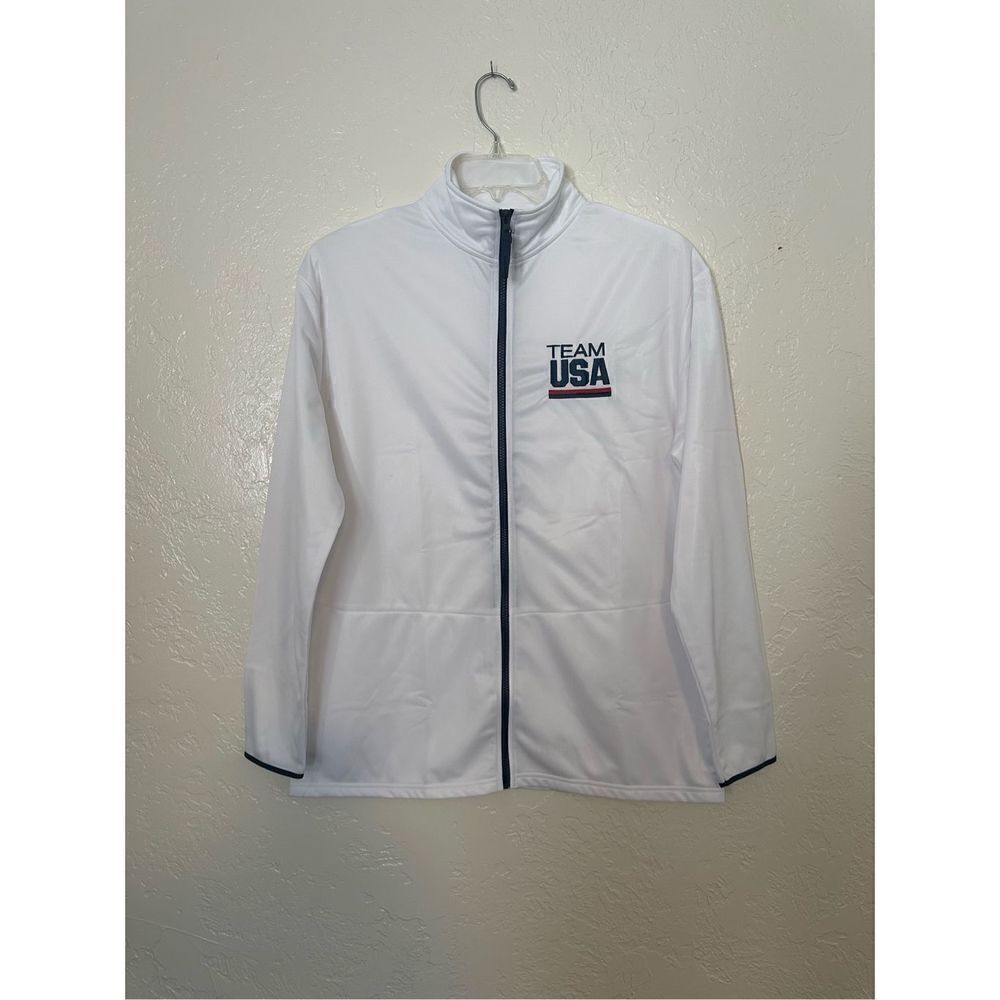 TEAM USA OLYMPIC Large White Zip Front Jacket